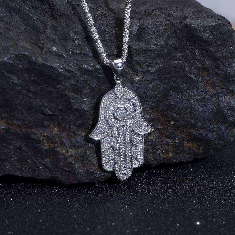Messi Jewelry Ice Turkish Hamsa Fatima Moissanite Hip Hop Cuban Chain Pendant