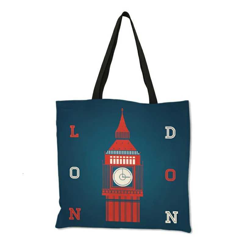 High Quality Linen Shoulder Bag London Big Ben Tower Rome Print Tote Bag Fashion Ladies Women Casual Beach Shopping Bag HandbagsT251121