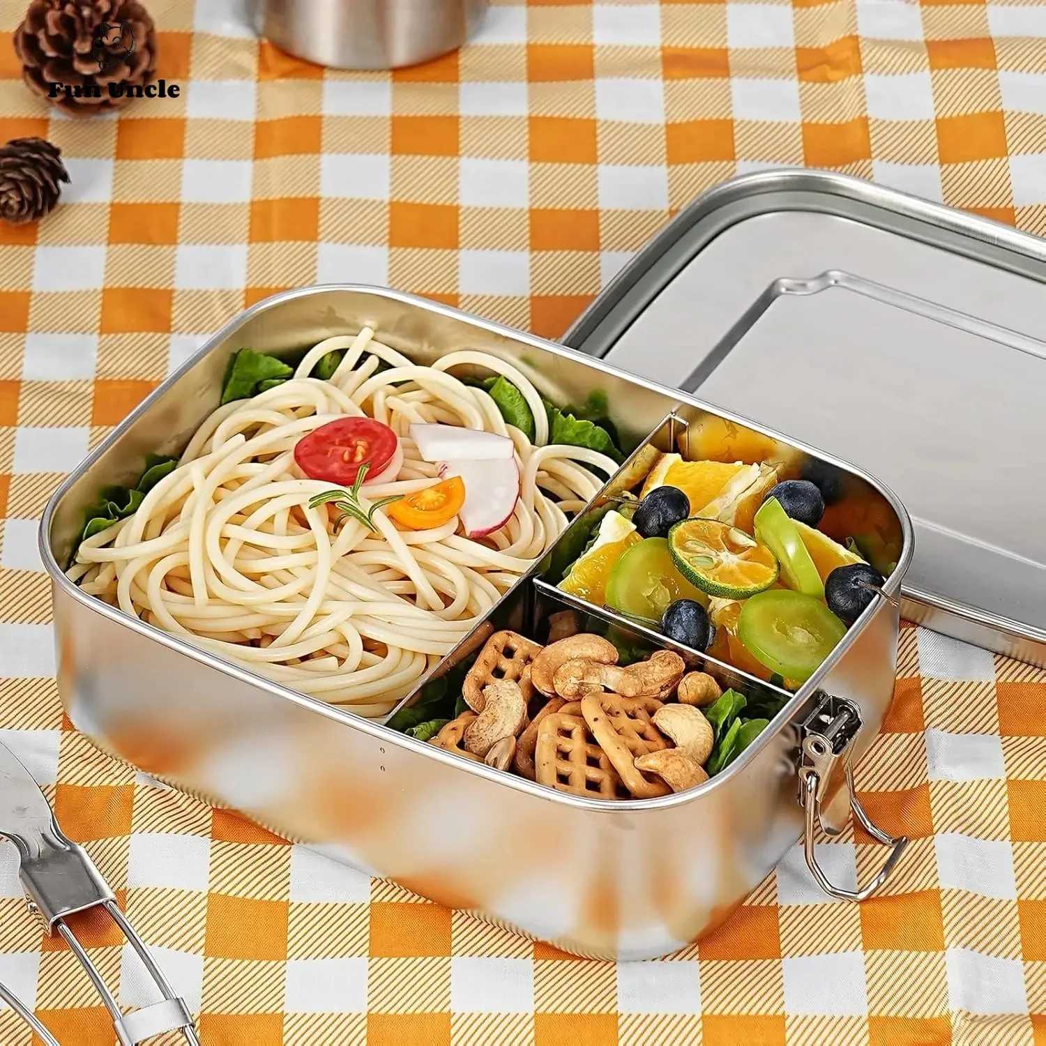 304 Stainless Steel Bento Box Double Layer Compartment Student Lunch Box Leak Proof American Style Airtight Food ContainerM251121