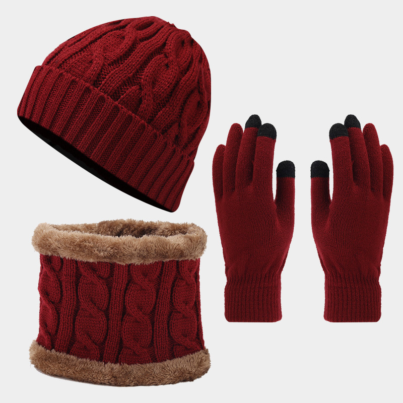 Autumn Winter gloves designer New Vintage Thickened Warm Hat Scarf Gloves Three-Piece Set Cold-Proof Set free shipping