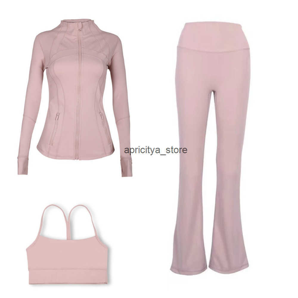 Womens Yoga Set Hooded Jacket Yshaped Bra Flared Pants 3 Pieces Elastic Slim Fit Breathable Quickdry Running Fitness Sports Exercise Gym Daily Outfit 
