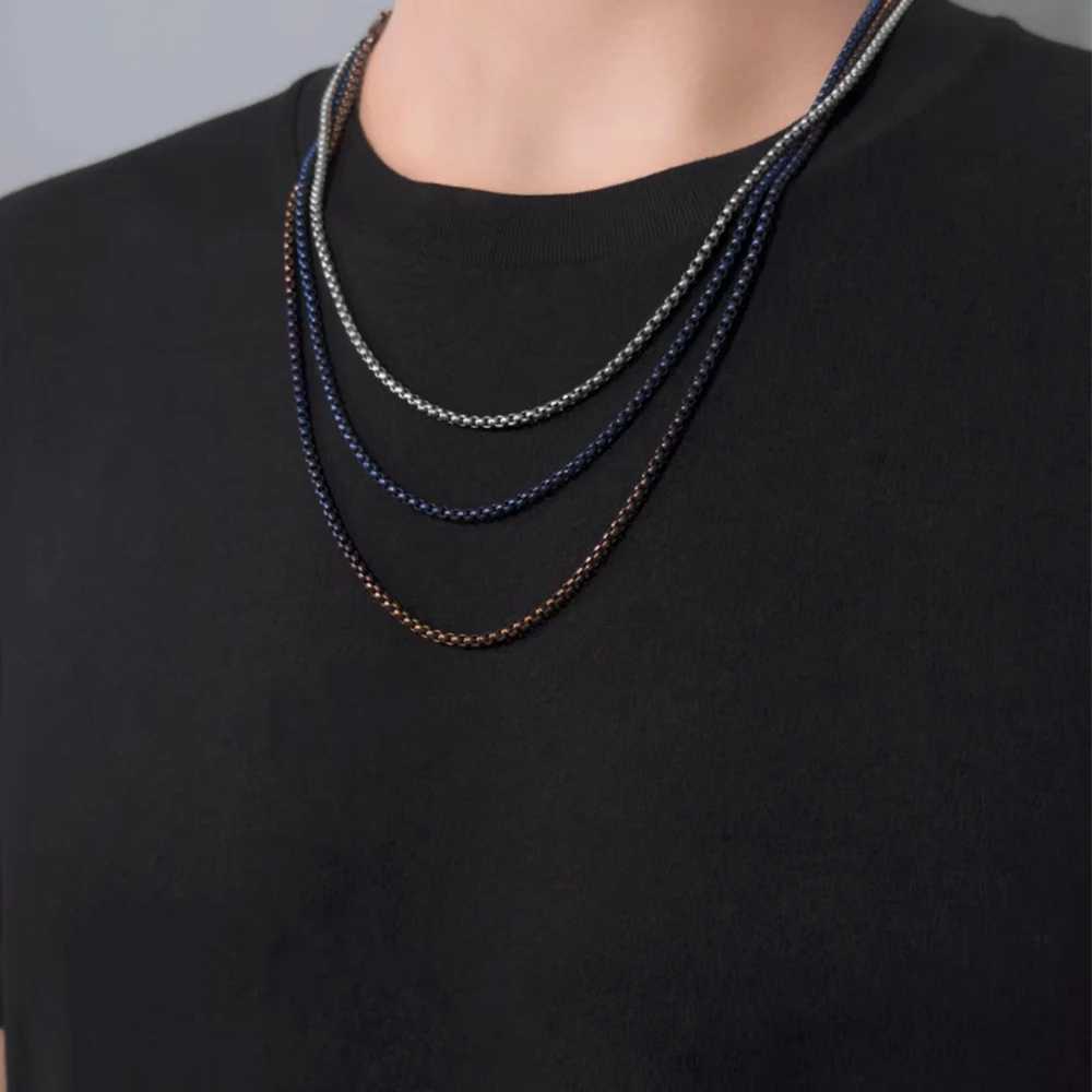 New 3mm TA1 Pure Titanium Rolo Box Chain Necklace Bracelet for Men Women Blue Gray Anti-Allergy Skin Friendly Square NecklaceXJ251121