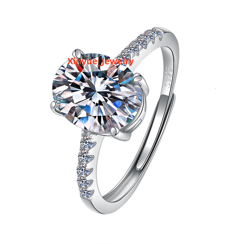 Elegant S925 Sterling Silver Oval 3 Ct Moissanite Ring