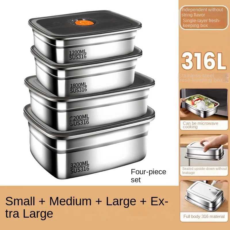 304 Stainless Steel Crisper Lunch Box Sealed Leak-proof Bento Box Refrigerator Freezer Storage Box Camping Lunch BoxM251121