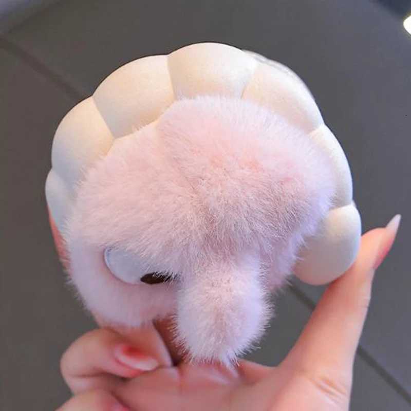 Fluffy Fur Cartoon Rabbit Cute Indoor Slippers Children 2025 Winter Warm Plush Non Slip Thick Bottom Slippers Girls Home SlidesW251121