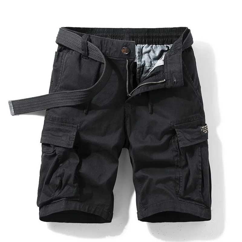 Summer mens cotton multi pocket cargo shorts running loose pants mens casual tool shorts high-quality mens shorts without straps W250421