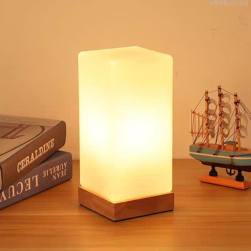 Simple Glass Table Lamp Wood Base Lamps For Bedroom Living room Children Reading Desk Lamp Lighting