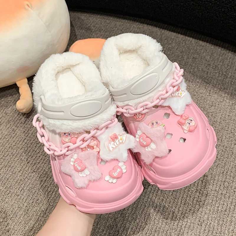 2024 Winter New Children Plush Shoes for Girls Fashion Korean Style Soft Anti-slippery Keep Warm Round Head Versatile SlippersW251121