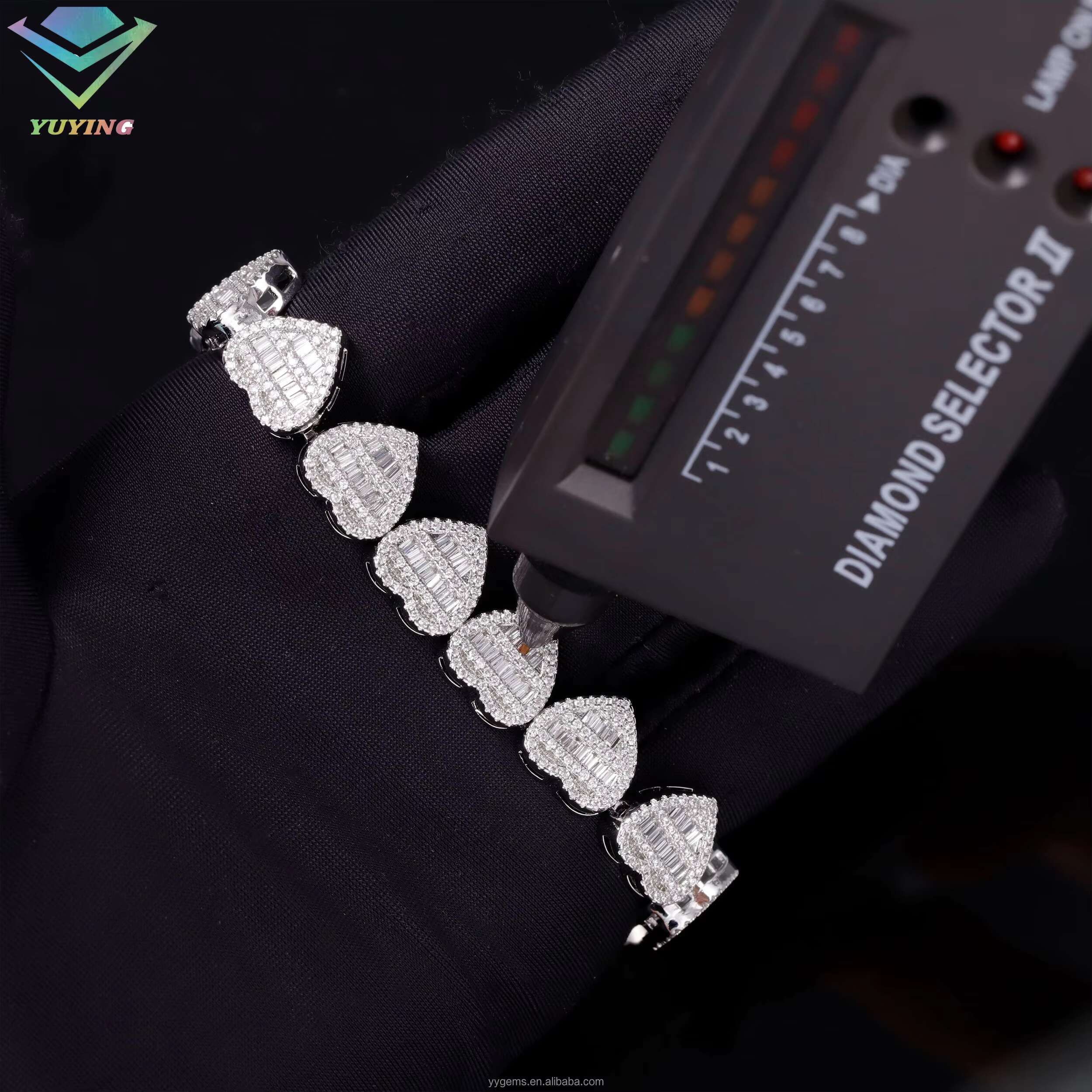 Fine Jewelry Heart Shape with Vvs baguette Moissanite Bracelet Women Men Design Cuban Bracelet Bangles