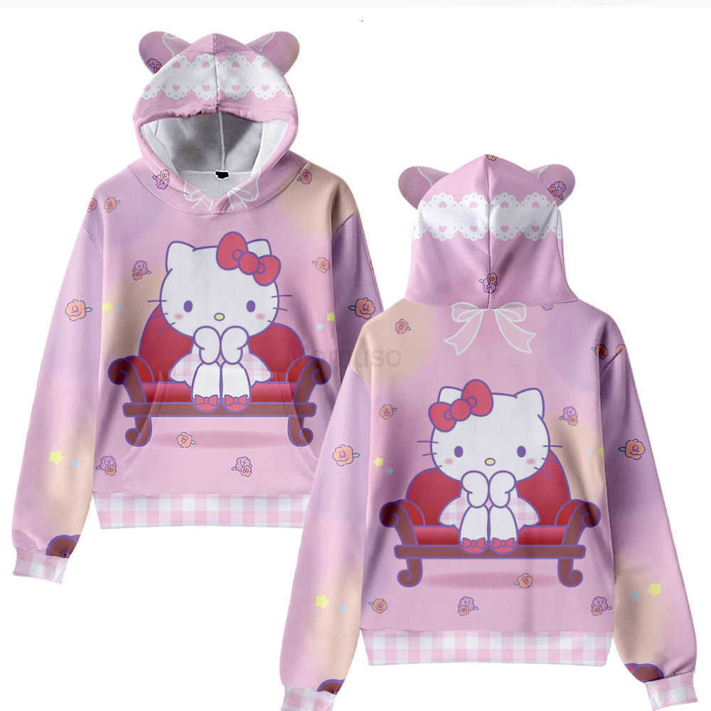 Sanrio 3D New Hello Kitty Cartoon Cute Kitty Cat Hoodie with Cat Ears for Adults and Children H251121