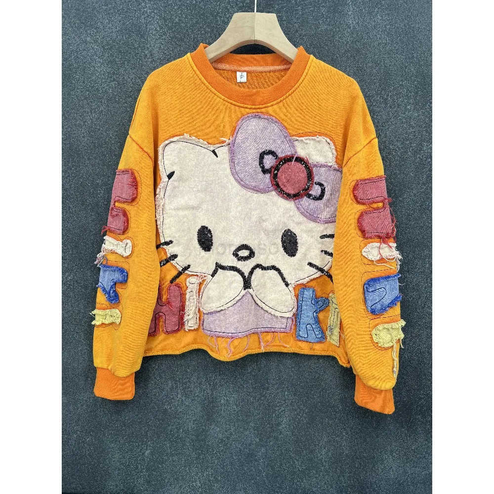 Sanrio Hello Kitty Plus Size Womens Sweatshirt 2025 - Oversized Color Block Crop Top H251121