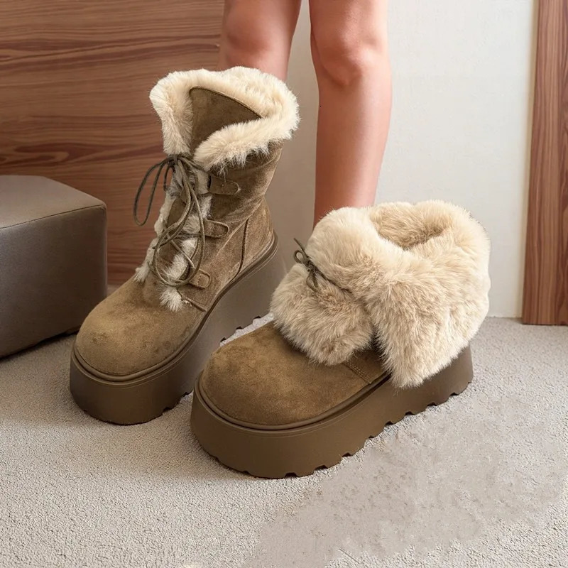 Winter Chunky Thick Sole Women Fur Snow Boots Concise Height Increase Shoes Ladies Outdoor Keep Warm Cotton Short Booties 251121
