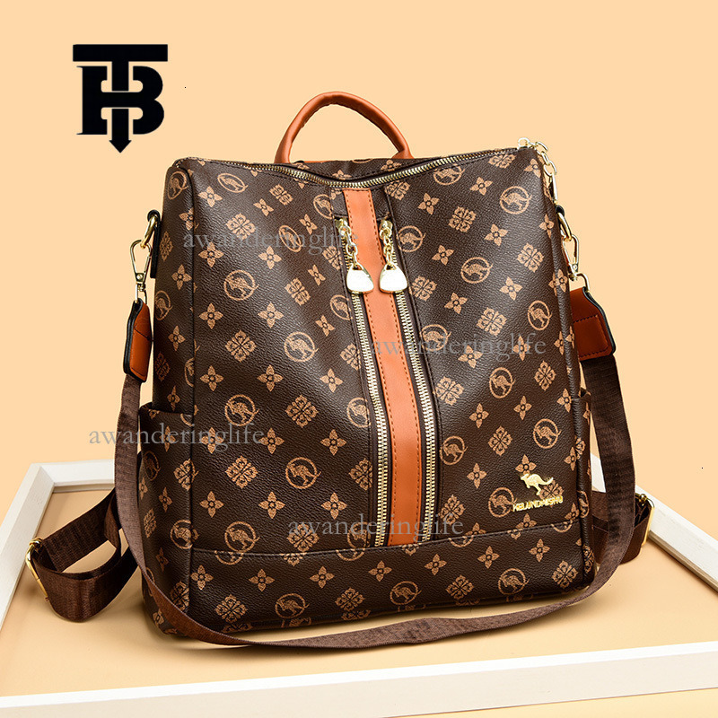 TB BHULAMTE Designer Luxury Women's Backpack Trendy Advanced Old Flower Double Zipper Splicing Shoulder Bag Large Capacity Travel Bag Student Lei