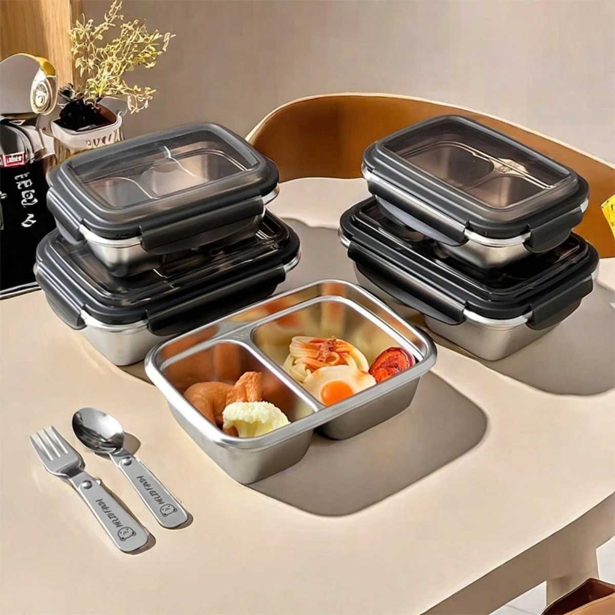 WORTHBUY Portable Lunch Food Container Students Kids 304 Stainless Steel 304 Stainless Steel Sealed Divided Bento Lunch BoxM251121
