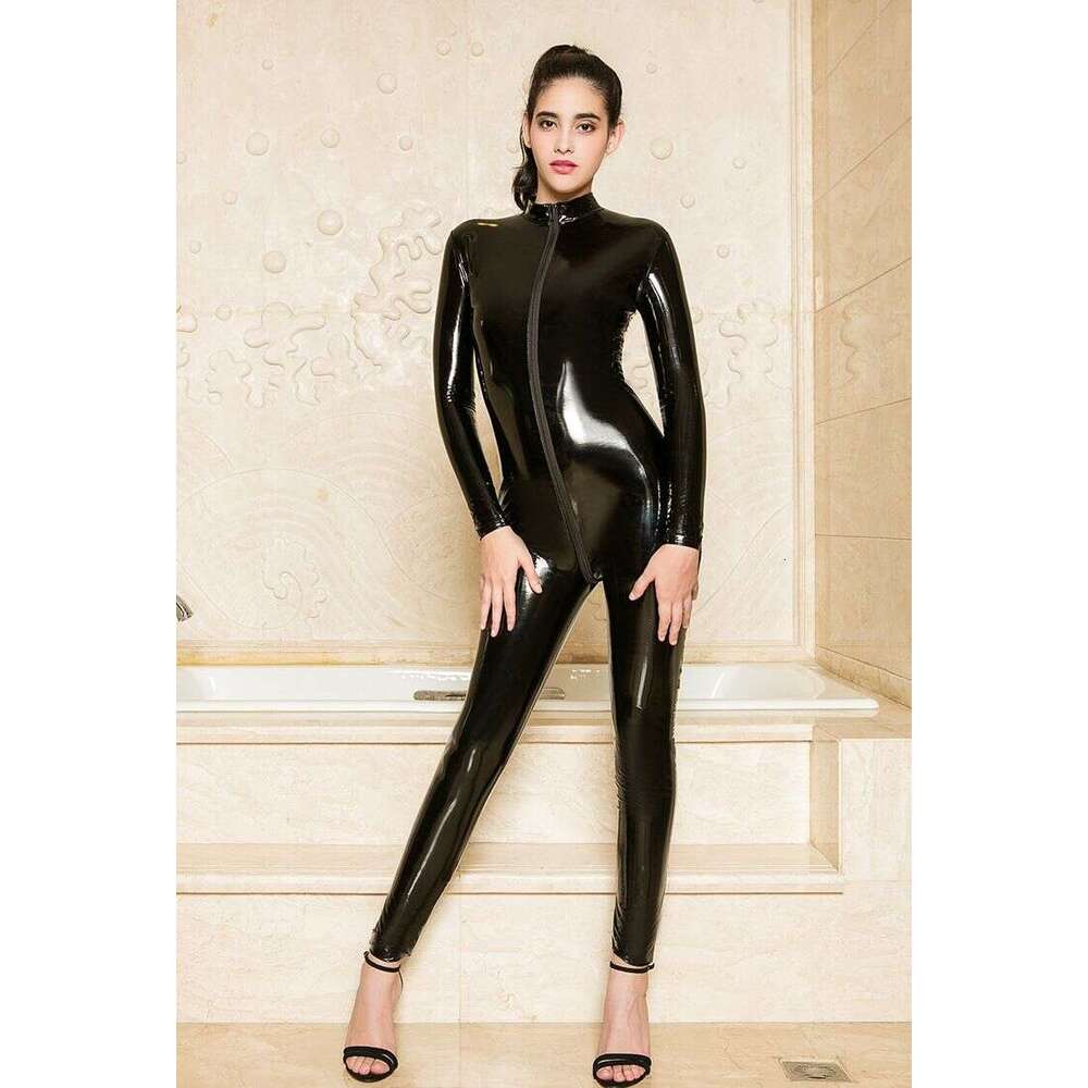 Lace Sexy Lingerie New Lingerie Sexy Women S Tight Shaping Zipper Long Sleeve Patent Leather Jumpsuit