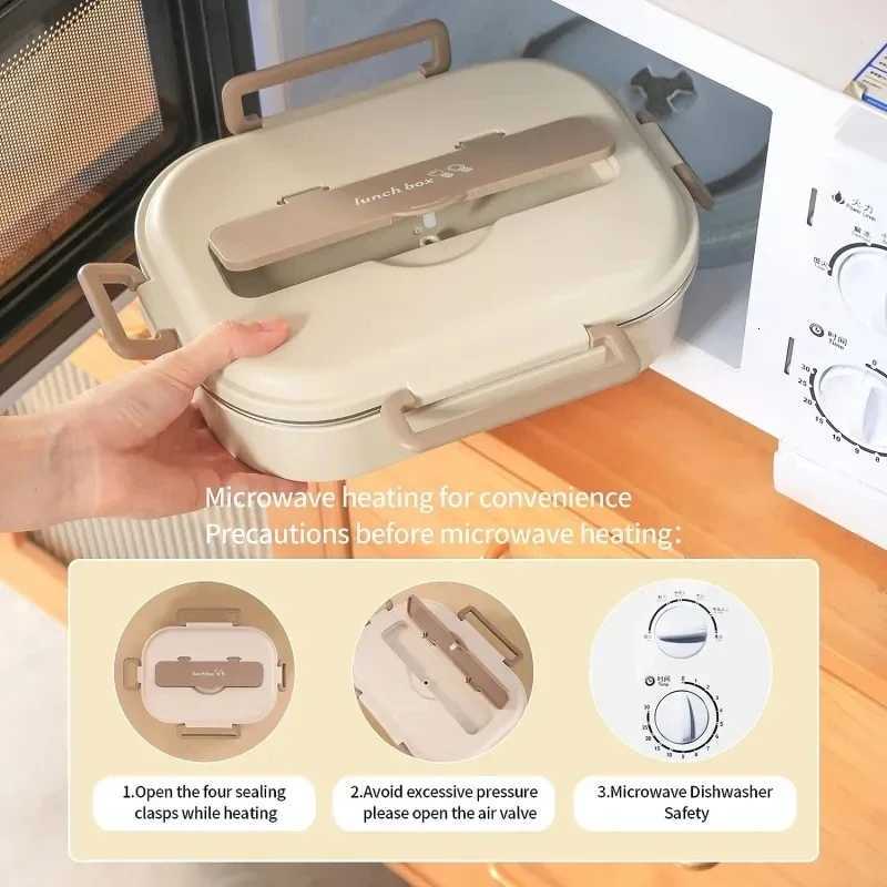 304 Stainless Steel Compartment Insulated Lunch Box Office Worker Students Sealed Portable Bento Microwae Heating Food ContainerM251121