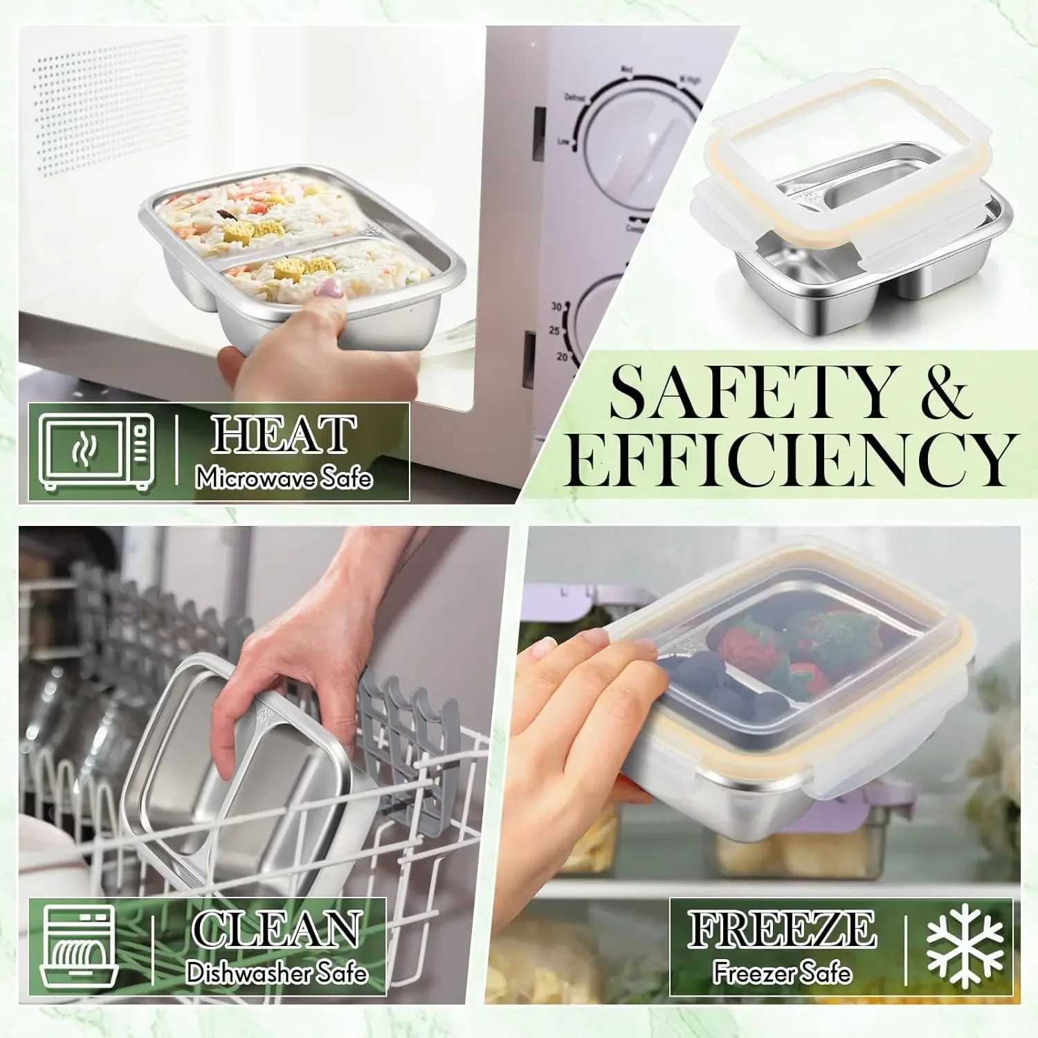 304 Stainless Steel Bento Lunch Box for Kids and Adults Leak-Proof Lunchbox Food Meal Prep Storage Container Dishwasher SafeM251121