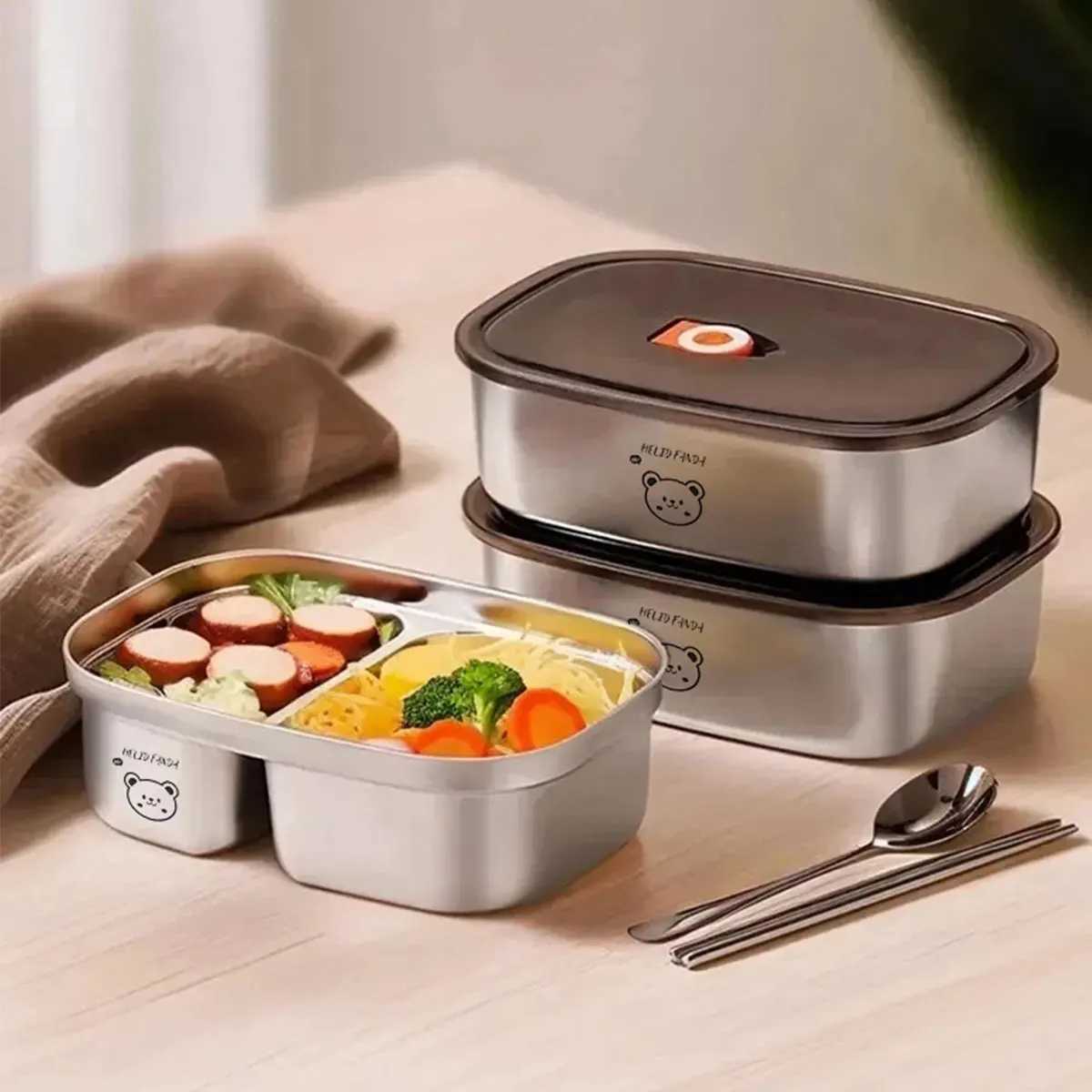 WORTHBUY Portable 304 Stainless Steel Lunch Box With Lid Food Container Microwave Heatable Sealed Bento Box For Kids StudentM251121