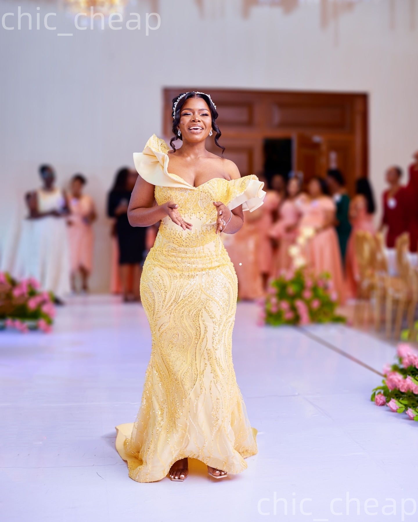 Aso Ebi Cream Mermaid Prom Dresses 2026 Beaded One Shoulder Sequined Evening Formal Party Second Birthday Engagement Gowns Plus Size Dress For Special