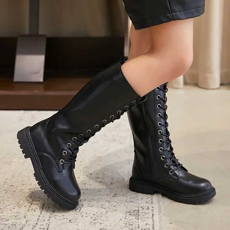 Girls Long Boots Children Knee-High Fashion Motorcycle Boots Rubber Soft Platform for Princess Kids High Boots Classic WinterW251121