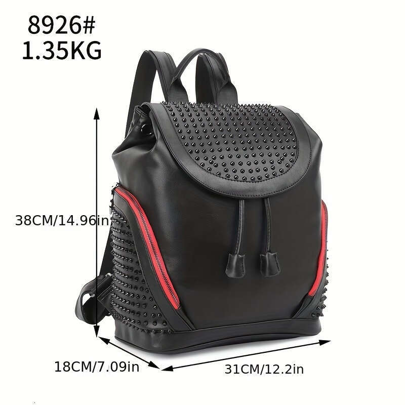 Rivet Decor Knapsack With Adjustable Drawstring Magnetic Closure Casual Simple Large Capacity Backpack For Outdoors And Everyday Use