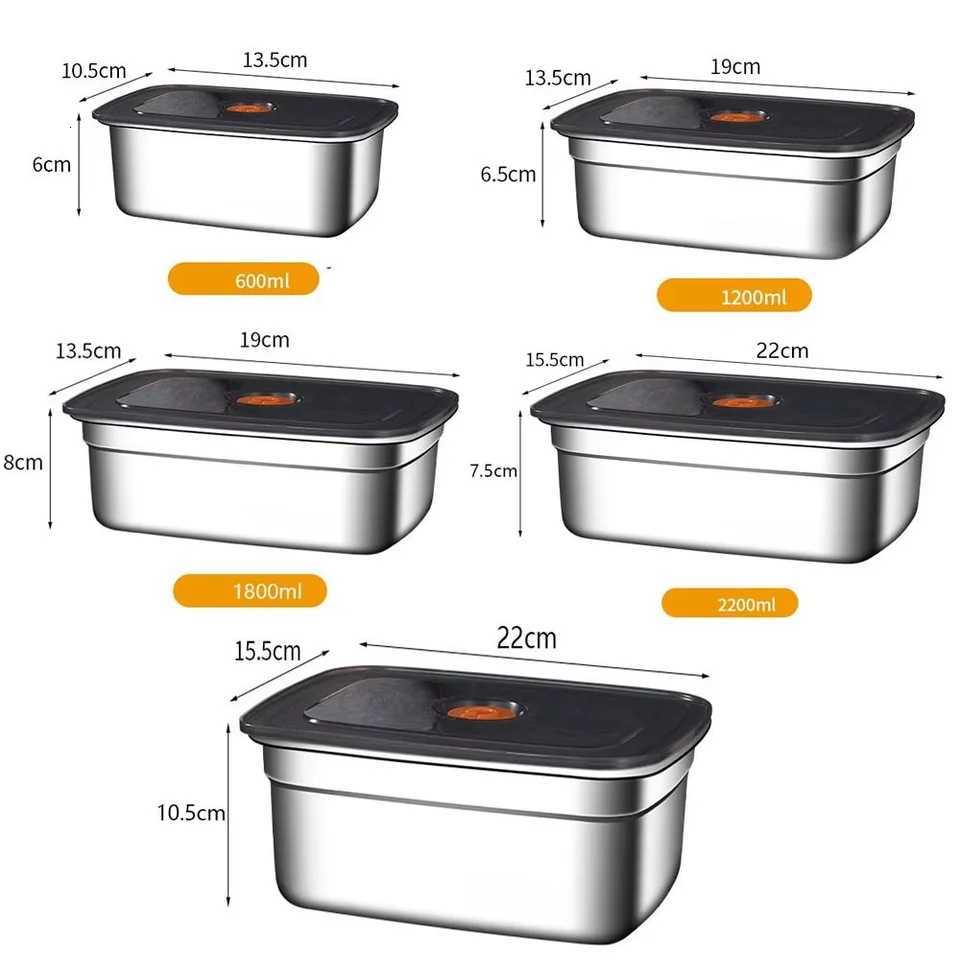 Airtight Leak-Proof Kitchen Storage Containers Stainless Steel Lunch Boxes Bento Boxes for Camping Refrigerator StorageM251121