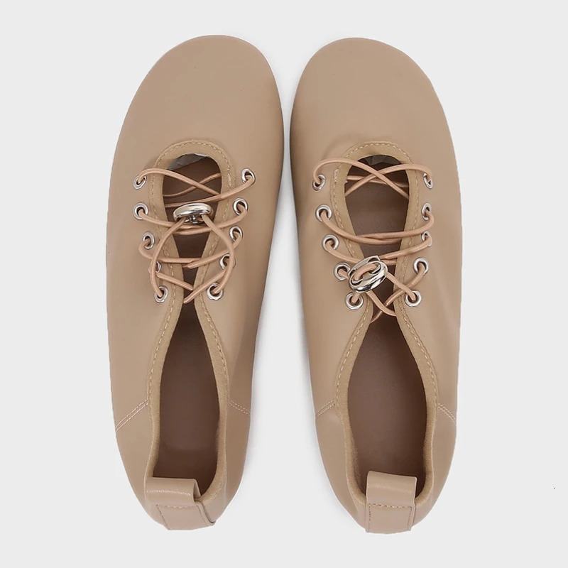 Spring Lace Up Womens Shoes Soft Leather Outdoor Casual Ballet Flats Walking Large Gize Comfortable Ladies Loafers 251121