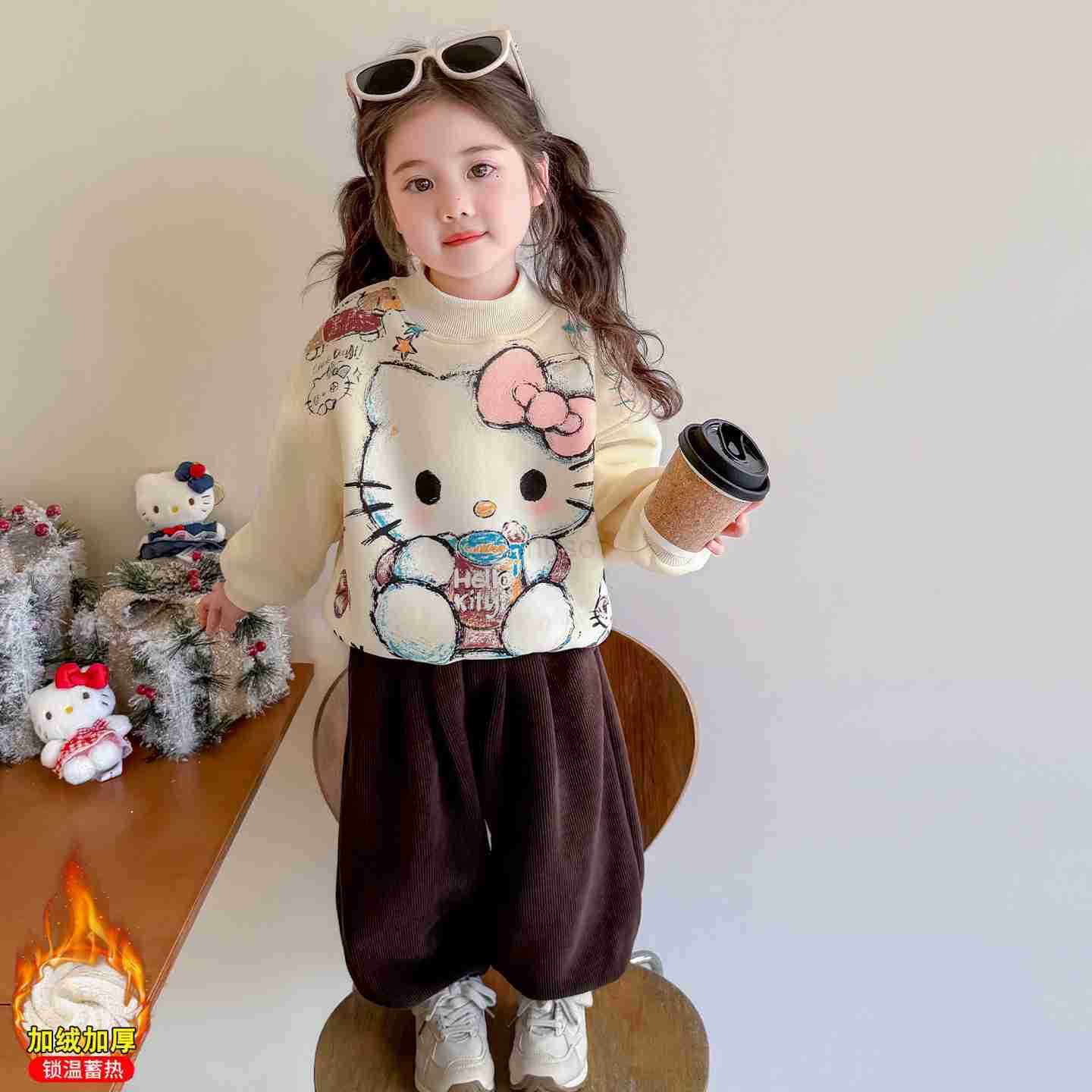 Sanrio Girls Fleece Sweatshirt 2025 Stylish New Baby Winter Warm Cartoon Fashion Toddler Top Outerwear Trendy H251121