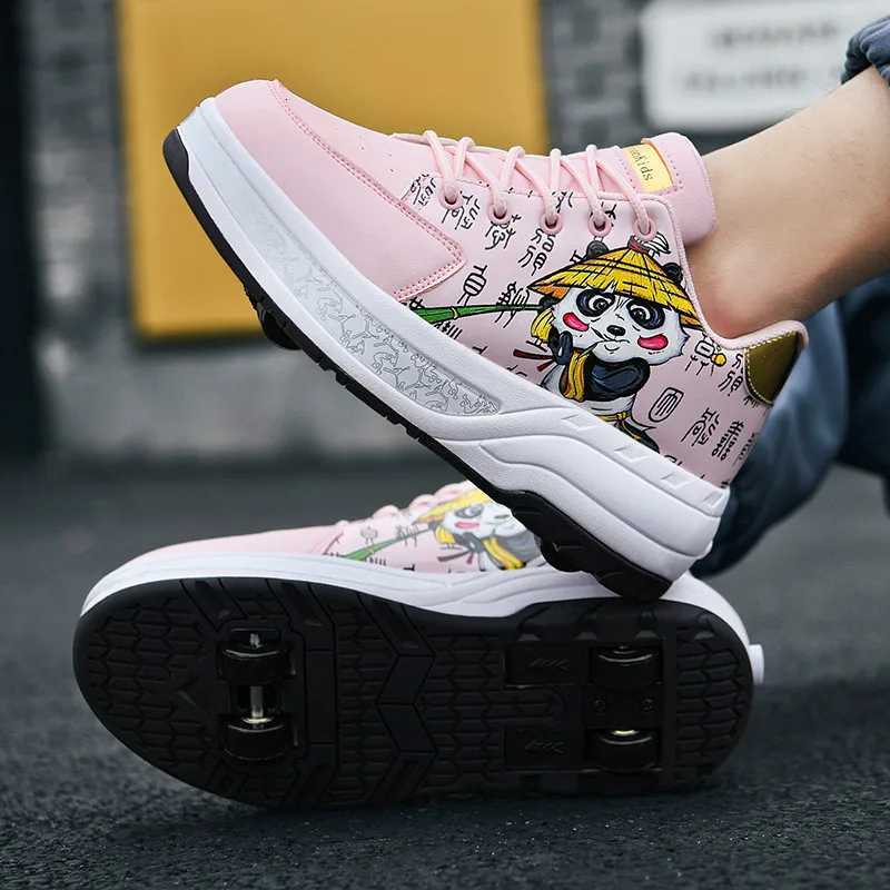 Children Roller Skating Shoes Comfort Leather Wear Resistant Four Wheel Adult Fashion Lace-up Sports Shoes 2025 New Board ShoesW251121