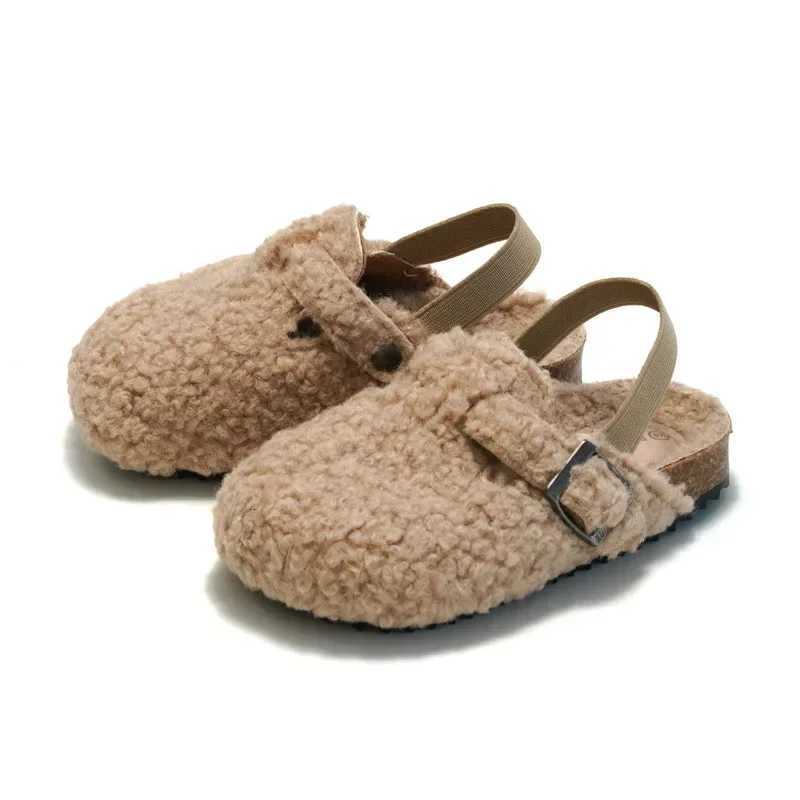 Childrens Fleece Elastic Clogs Baby Boys Girls Plush SlipperWinter Warm Soft Sole ShoesAnti-Slippery FootwearW251121