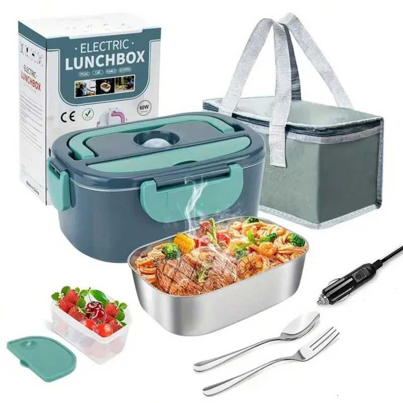 2 In1 Electric Heating Lunch Box Car Home 12/24V 220V Portable Stainless Steel Liner Bento Lunchbox Food Container Bento BoxM251121