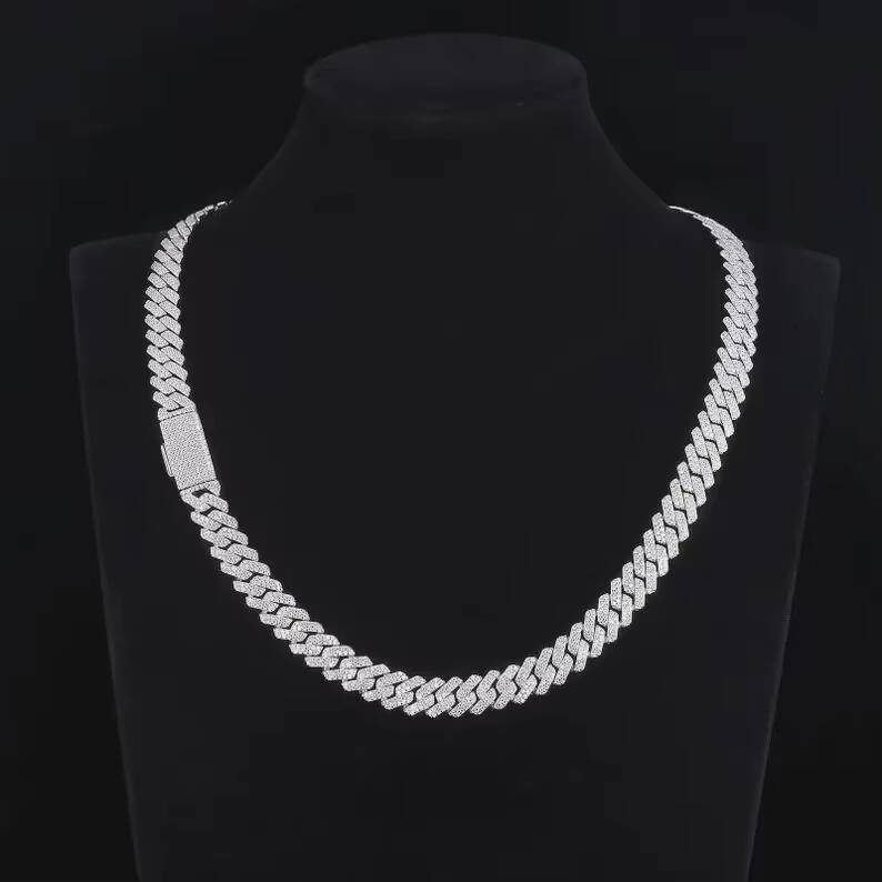 Hot Sale Hip Hop Jewelry 10mm Pendant Necklace Chain 925 Sterling Silver Moissanite Cuban Chain Necklace for Men Women