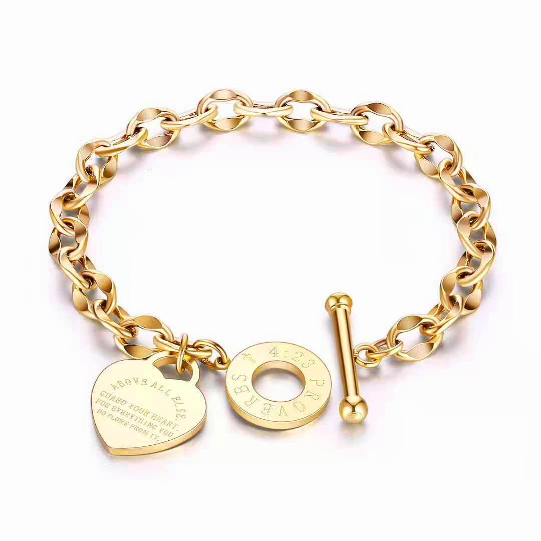 Love titanium steel women's necklace OT buckle niche high-end design heart-shaped bracelet can be engraved with words