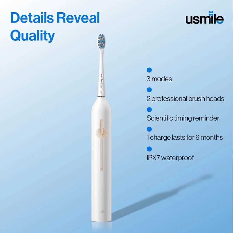 USMILE P1 Electric Toothbrush Rotary Cleaning Teeth Brush Waterproof With Timer Rechargeable with 6 Head C251121