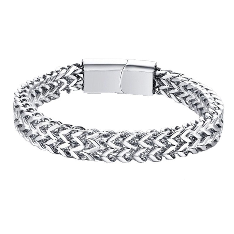 Woven stainless double-layer magnetic buckle men's titanium steel square punk chain bracelet