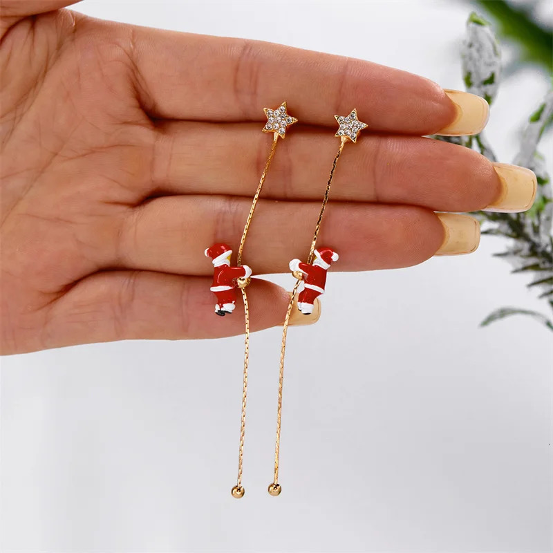 Moving Santa Claus Tassel Dangle Earrings for Women Christmas Tree Snowflake Asymmetric Long Earring Year Jewelry 251112