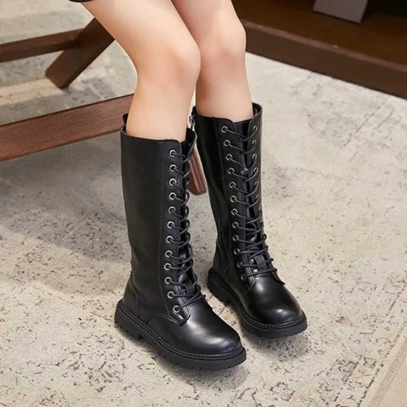 Girls Long Boots Children Knee-High Fashion Motorcycle Boots Rubber Soft Platform for Princess Kids High Boots Classic WinterW251121