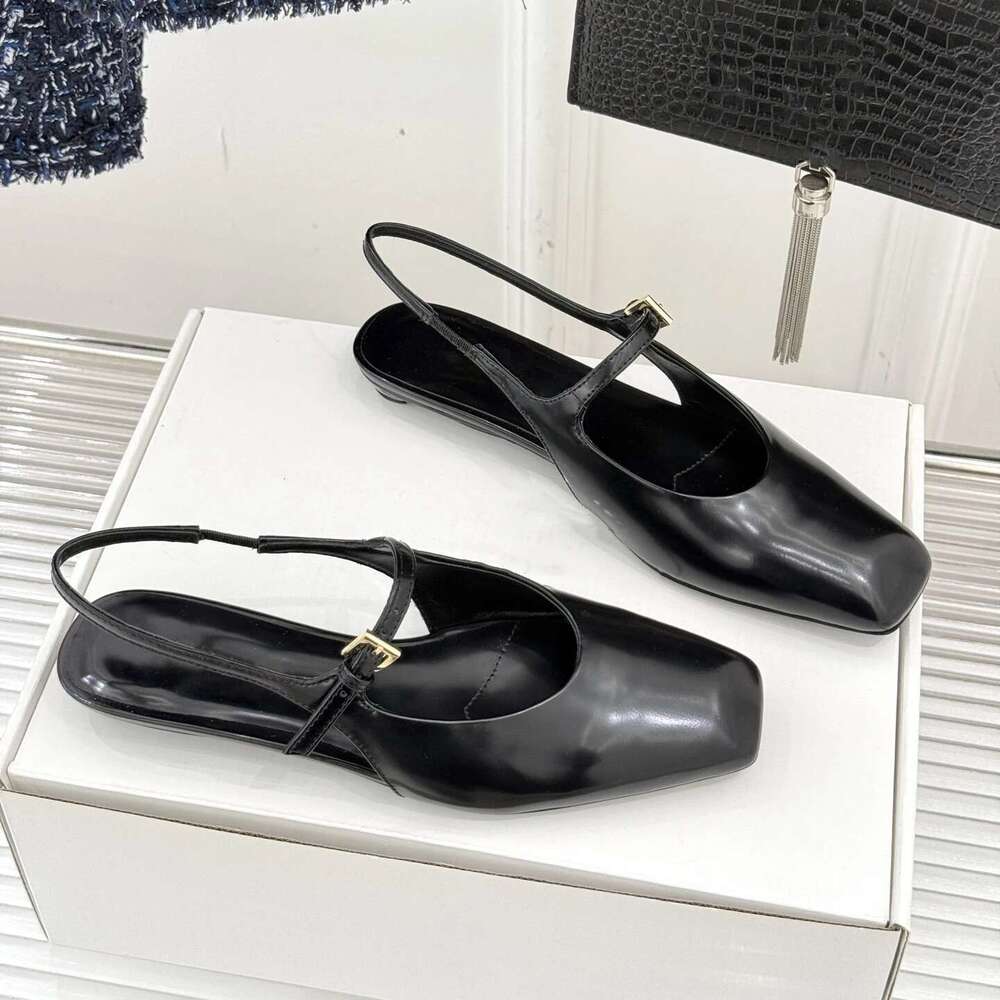 Women Size35-41 Genuine Leather Sandals Low Heels Solid Colors Square Toe Buckle Strap Designer Shoes atillas De Mujer