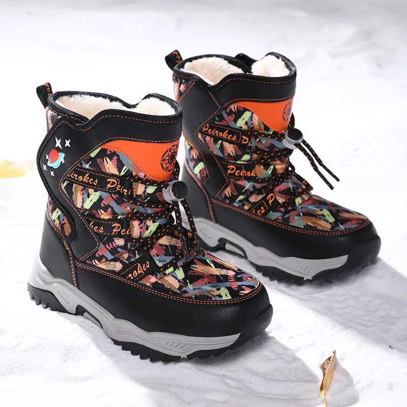 Childrens Snow Boots Boys Warm Thick Plush Outdoor Sports Hiking Cotton Boots Winter Trendy High Top Walking Shoes for KidsW251121
