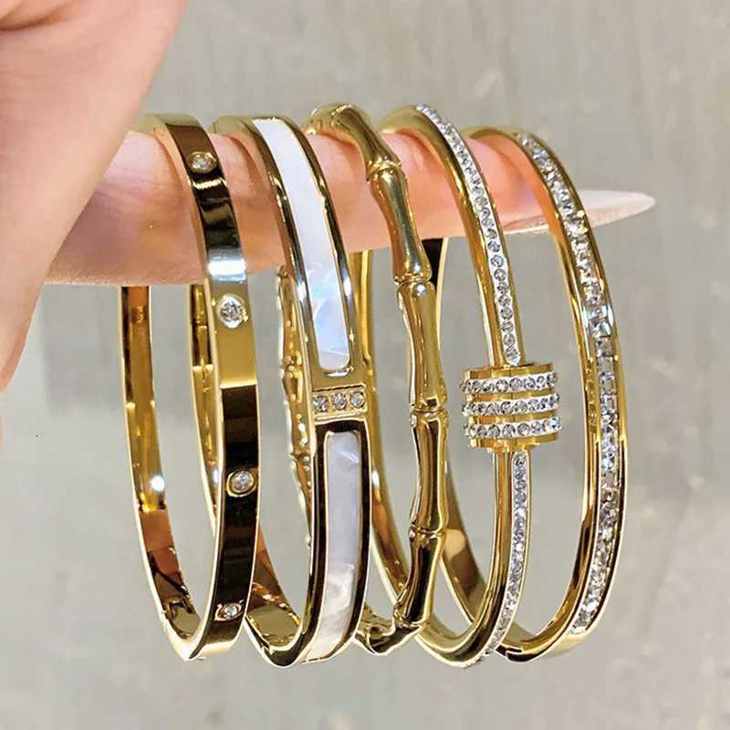 Luxury Bangles Stainless Steel Gold Color Bracelet Sparkling Womens Hand Bracelets Inlaid With Zircon Fashion JewelryW251121