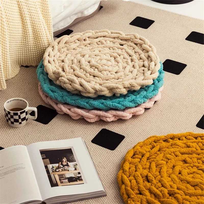 Japanese velvet solid color seat cushion circular handmade woven floor mat tatami fart mat cat and dog litter mat C251121