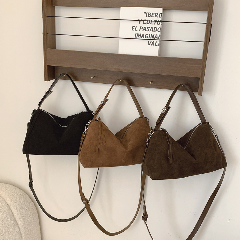 2024 Designer habag Simple Autumn Winter Colletion Grey Brown Big Boston Tote Soft Matte Suede Cow Leather Women's Habag Shoulder Bag A gift for 
