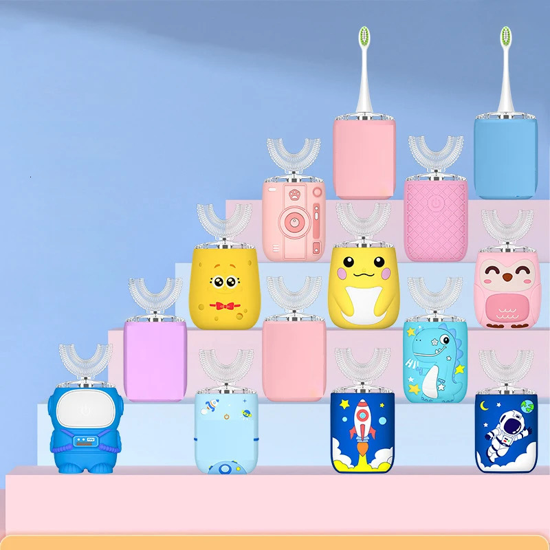 Electric Toothbrush for Children Adults U Shaped 360 Degrees Smart Electric Toothbrush Rechargeable Cartoon for Kids Blue Light 251113