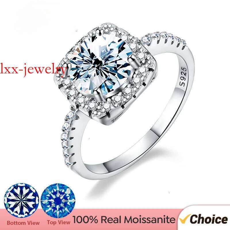 GRA 0.5ct 1ct D Real Moissanite Dia Wedding Halo square Rings for Women Original Sterg Sier Fine Jewelry