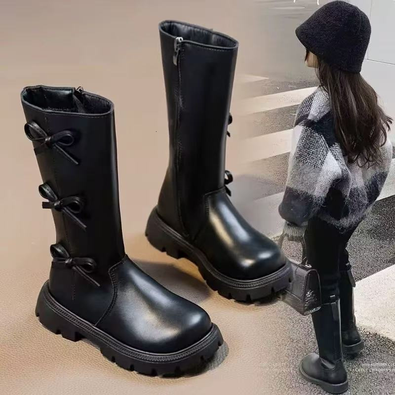 New designer shoes Girls Long Boots Autumn Winter New Style High Boots Fashionable Bow Princess Leather Boots Children s Martin Boots