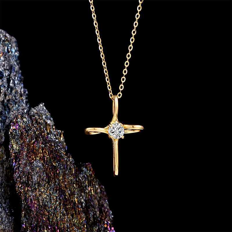 S925 Silver Moissanite 14k Gold Cross Collarbone Necklace Simple Versatile Hip Hop Jewelry Street Trend Christmas Gift for HerXJ251121