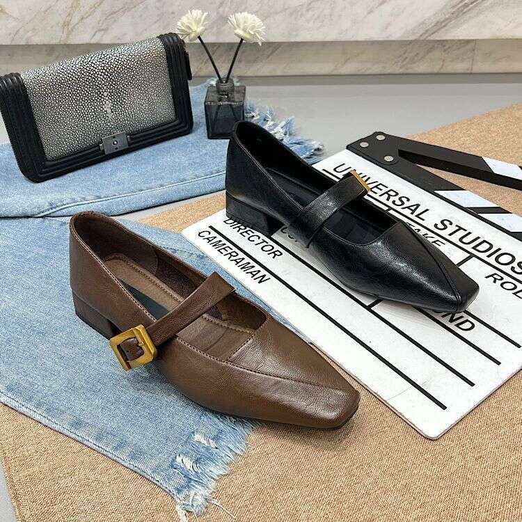 Black Mary Jane for Women 2025 Fall Designer Shoe comfortable Chunky Heel dress Shoes Trendy flats