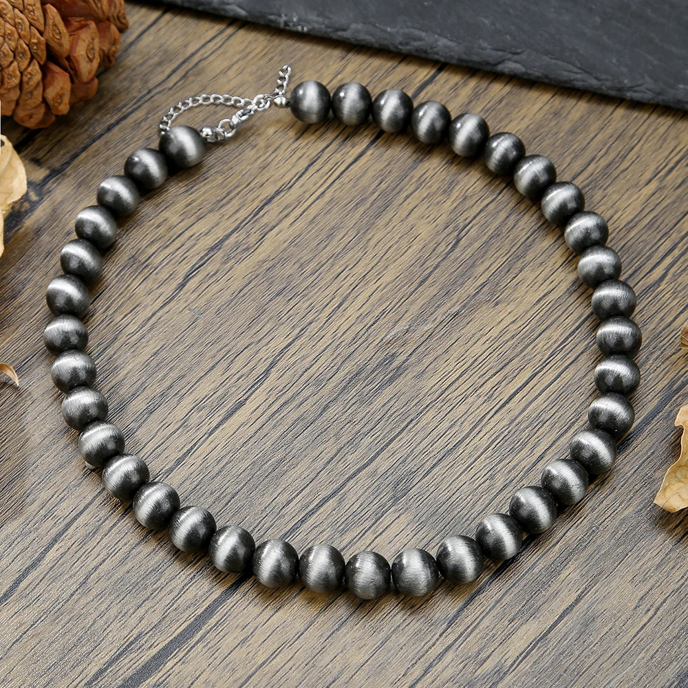 Vintage brushed bead necklace suitable for women Navajo pearl matching jewelry Bijoux Acier stainless steel 250421