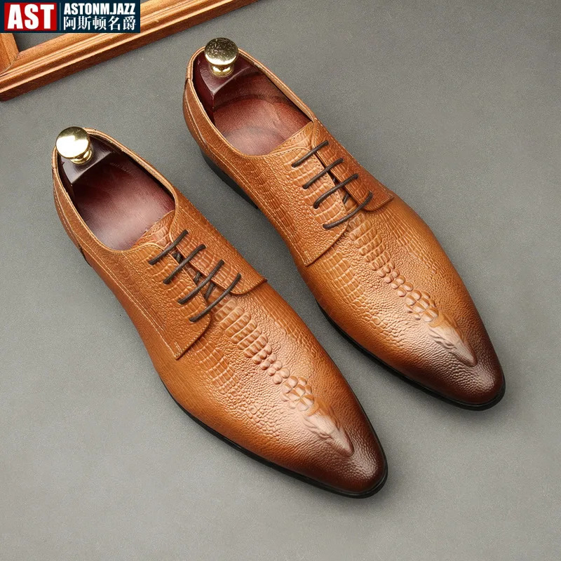 Handmade Mens Wedding Oxford Shoes Black Blue Genuine Leather Flat Dress Crocodile Pattern Summer Business Formal Loafers 251031