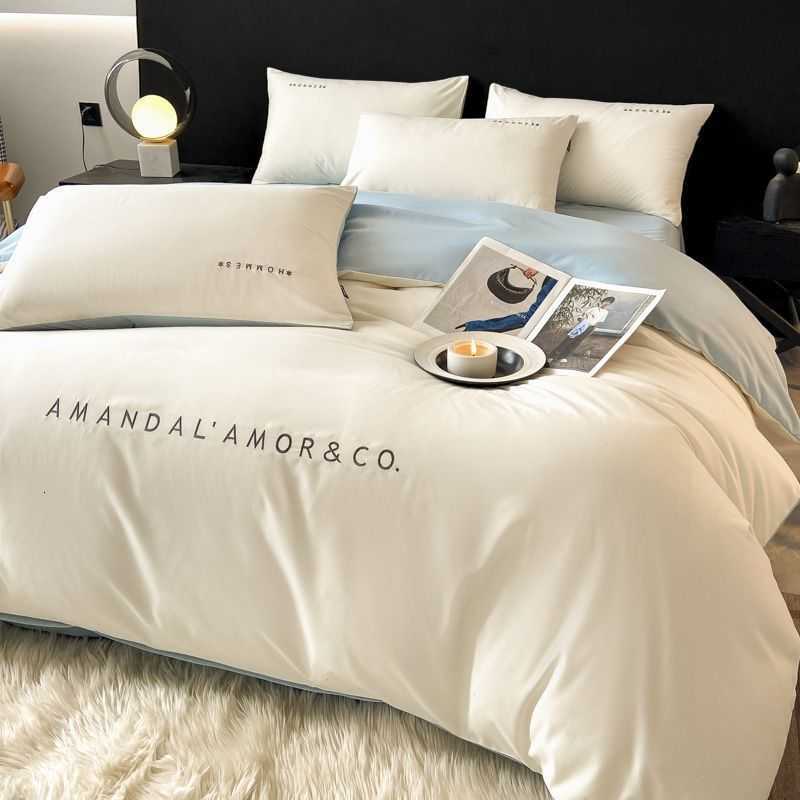 Luxury Ins High-End Washed Cotton Bedding Set Light Luxury Embroidered Quilt Cover Bed Sheet Student Dormitory Three-Piece Set Fitted Sheet Y251121